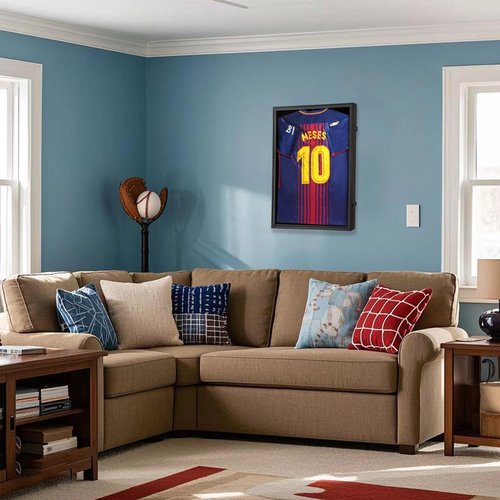Sboitflmm Jersey Frame Display Case - Football Jersey Display Frame - Lockable Jersey Shadow Box with UV Protection Acrylic Door and Hanger for Hockey Soccer Basketball Baseball Shirts, Black