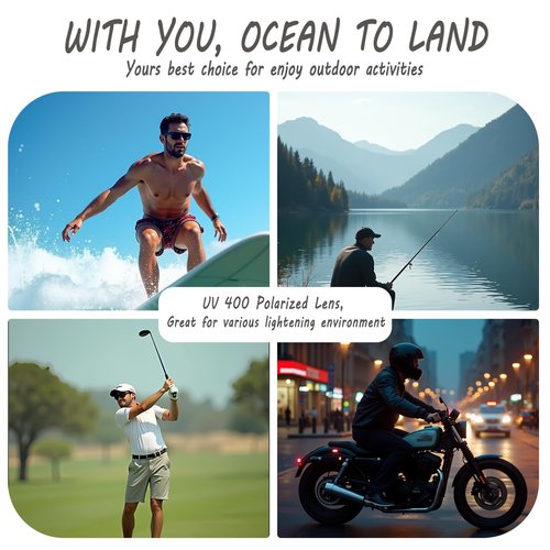 SOL PRO Polarized Motorcycle Riding Sunglasses Wraparound Frame Foam Padded UV Protection, Golfing, Fishing, Fit Men and Women