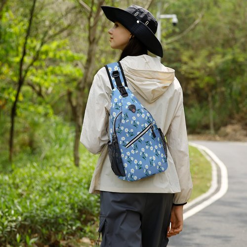 MOSISO Sling Backpack, Multipurpose Travel Hiking Daypack Rope Crossbody Shoulder Bag, Daisy Sprigs