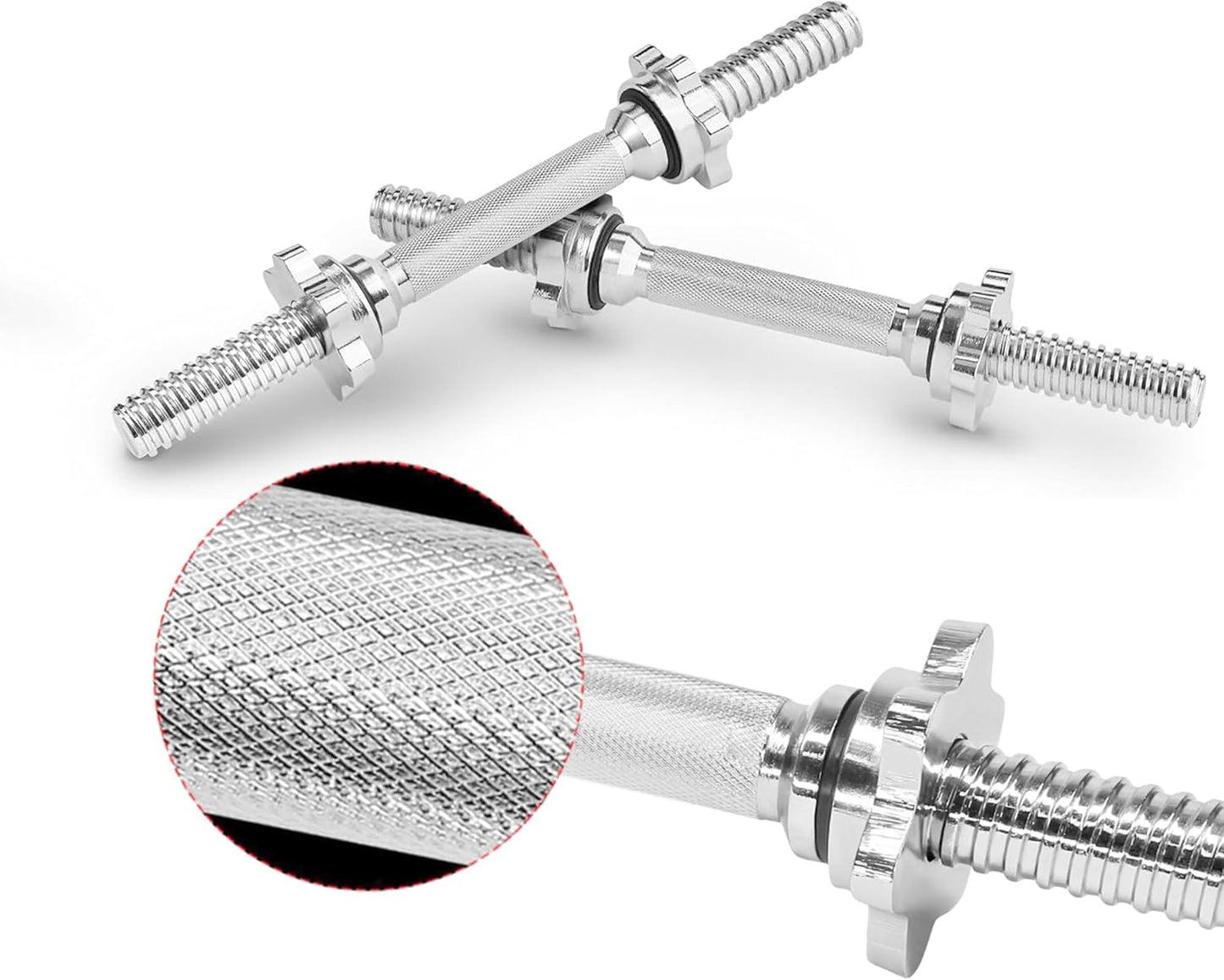 Yes4All Pair of Threaded Dumbbell Handles 14/16/18/24 inch, Chrome/Rubber Grip, Fit 1” Plates, Weight Bar Connector