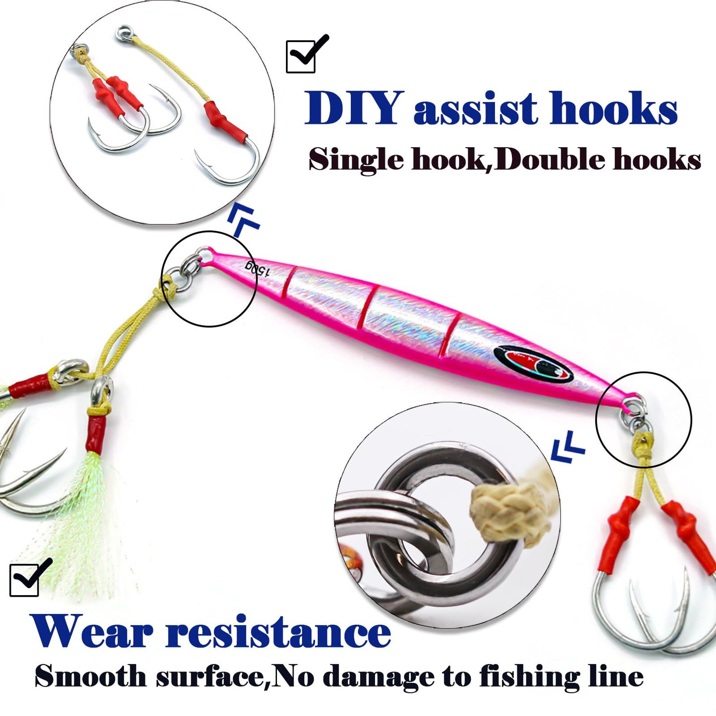 FishTrip Solid Rings Fishing 50Pcs - Stainless Steel Ring for Assist Hooks Jigs Butterfly Rigs Saltwater Freshwater (Size 5_ 400lbs)