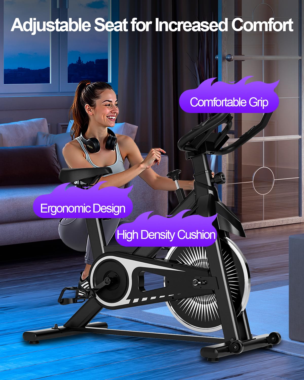 Exercise Bike,Adjustable Resistance Indoor Cycling Bike for Home Exercise - Stationary Bike with Smartphone Holder, LCD Display & Heart Rate Monitor