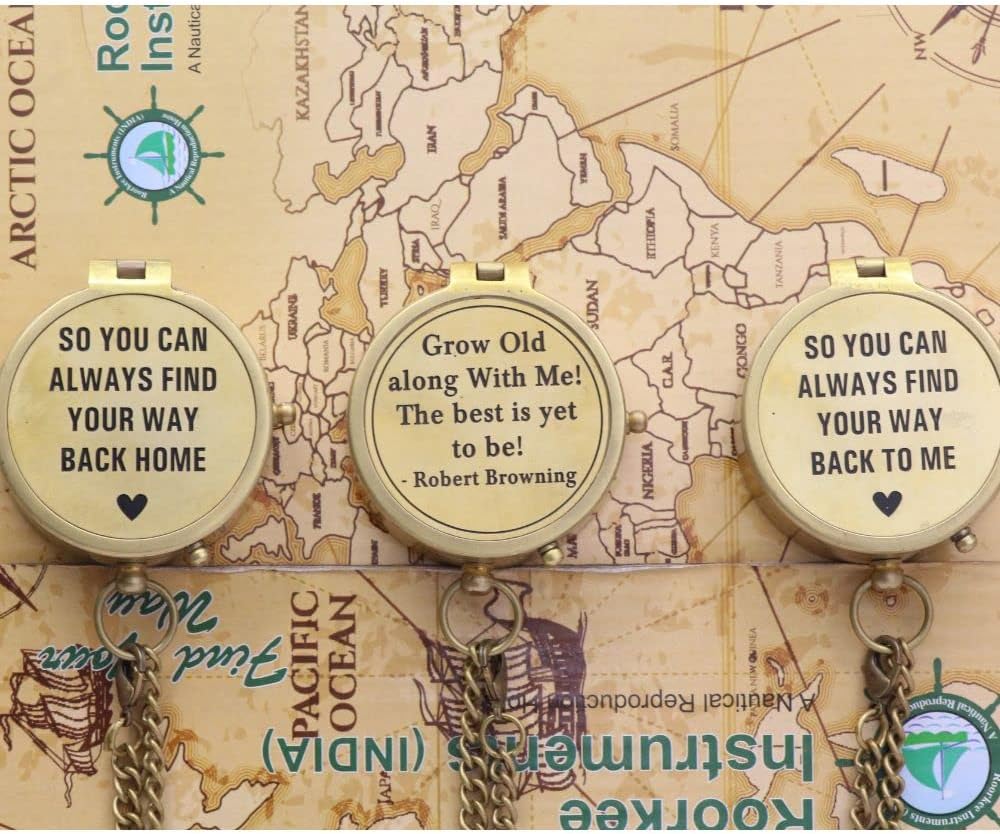 RII Solid Brass Personalised Compass Gifts with Engraved Message, Graduation Day, Birthday, Father to Son, Romantic Gift