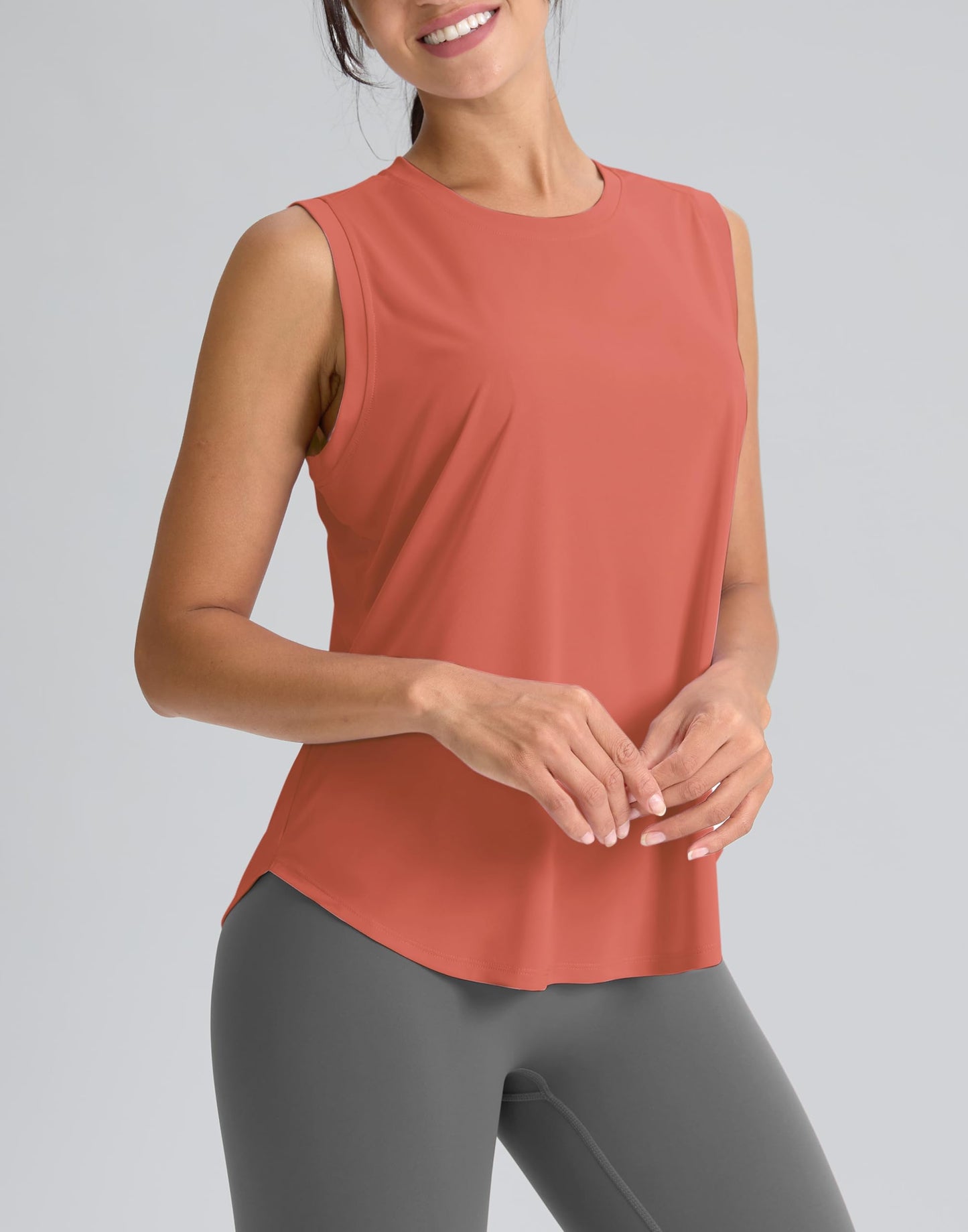 SANTINY Women's Sleeveless Workout Tops Breathable Lightweight Active Tennis Yoga Shirts Athletic Running Tank Tops for Women (Coral_XS)