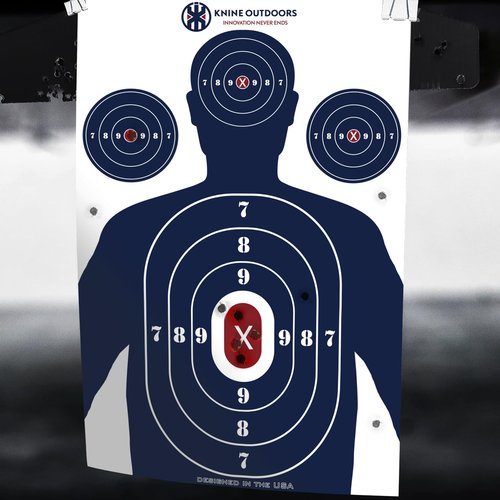 KNINE OUTDOORS Shooting Targets Paper, 12 x18 inch, Bulk for Hunting, Handguns, Pistols, Rifles, Silhouette with Red Bullseye, Blue Design (25 Pack)