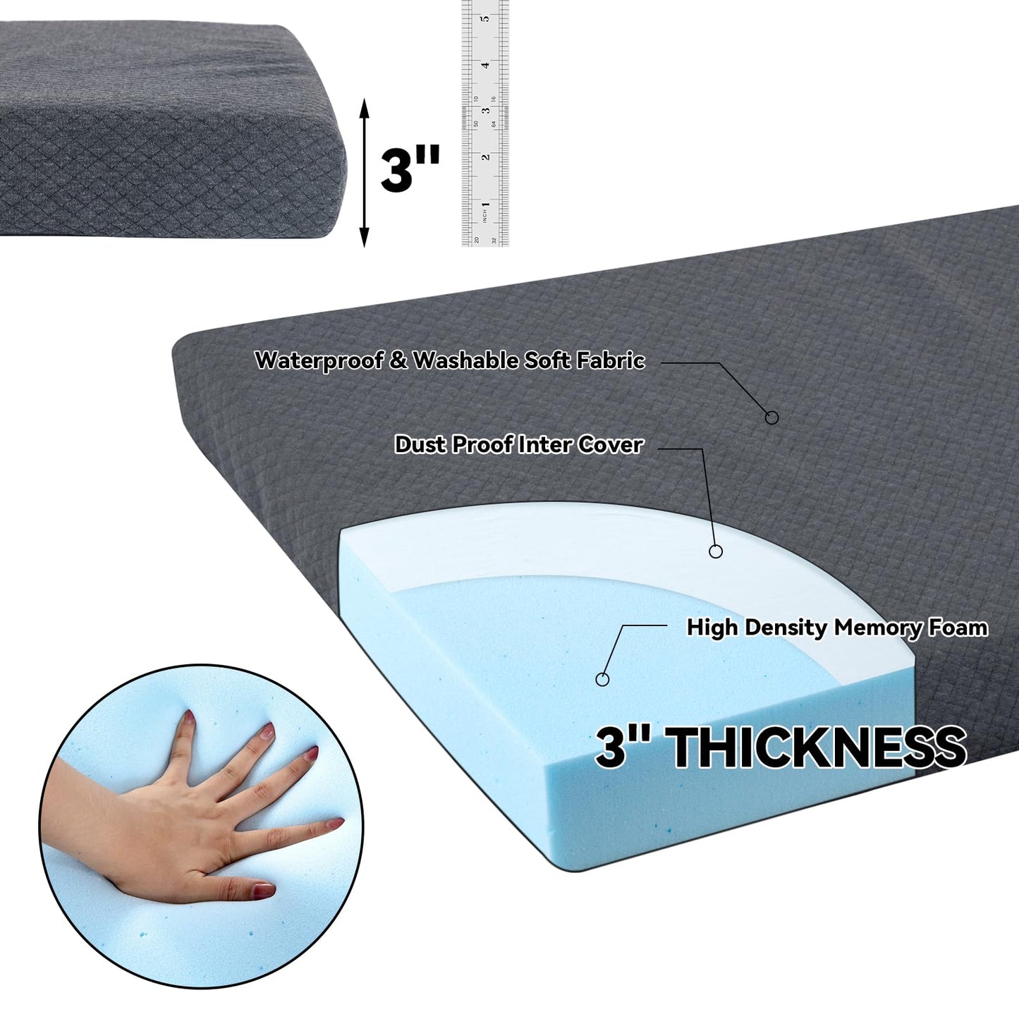HOMBYS Memory Foam Camping Mattress Pad,Portable Sleeping Pad for Adult,Waterproof Cot Mattress,Roll Up Floor Mattress,Foldable Backpacking Travel Bed for Hiking,Guest Bed (Grey, COT: 72"x24"x3")