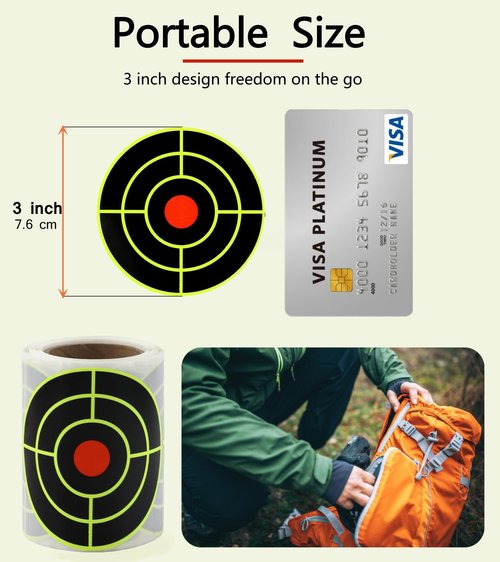 Shooting Target Stickers, Upgraded 3 Inch Round Self Adhesive Splatter Targets Green and Black Reactive Paper Targets for Indoor and Outdoor Range, BB Gun, Pellet, Airsoft, Rifle (3"-300PCS, Style E)