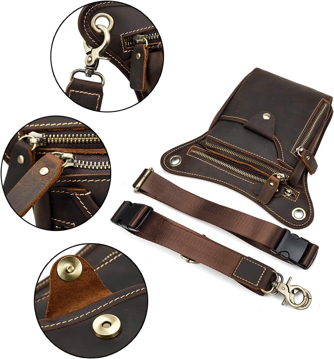 Genuine Leather Waist Bag Retro Hip Pack Drop Leg Bag Pouches Belt Bumbag for Men Multi-Purpose Cycling Riding Sport Bag