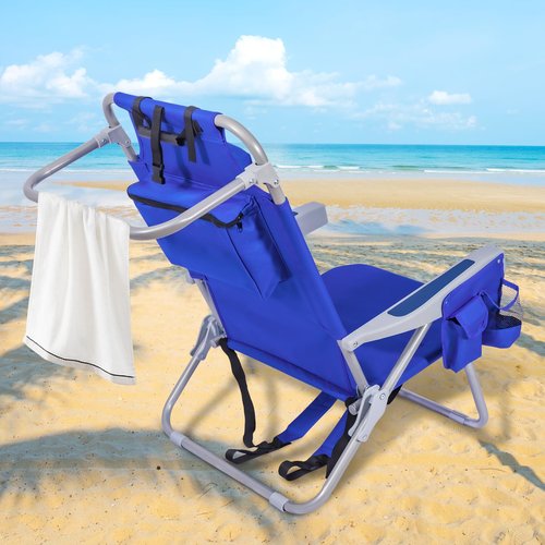 Yestomo Beach Chair with Backpack Straps, Heavy Duty Backpack Beach Chairs for Adults with 4 Positions, Lay Flat Beach Chair with Large Cooler Pouch, Support to 350LBS