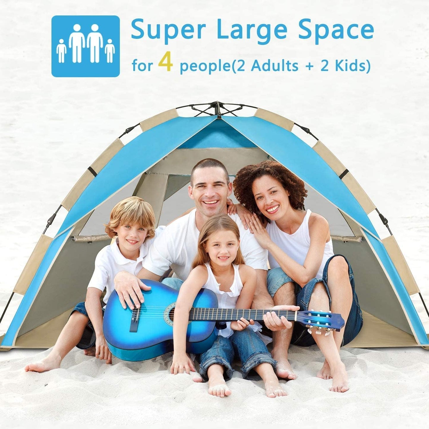 G4Free Deluxe XL Pop Up Beach Tent, 3-4 Persons Easy Setup Sun Shelter Canopy with UPF 50+ UV Protection Extral Wide 70.9 in