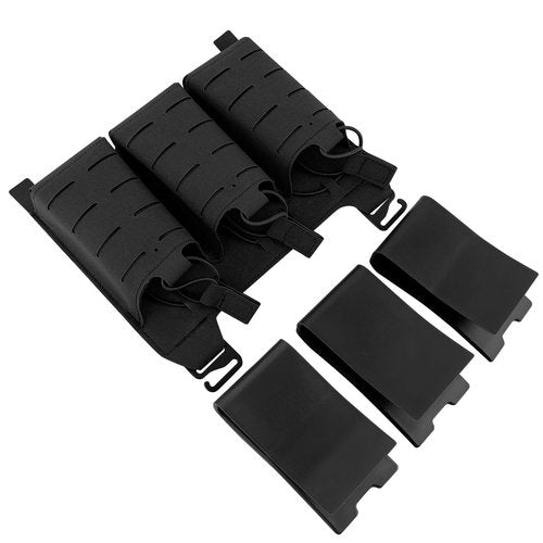PETAC GEAR Tactical Triple 556 Magazine Pouch with Kydex Insert,KTAR AR Front Flap Magazine Pouch Laser Cut MOLLE Mag Carrier (BK)