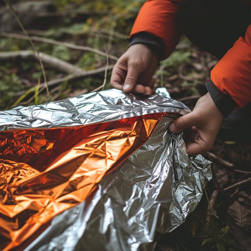 CHVAL Portable Space Mylar Thermal Blankets for Camping, Bug Out Bag, Survival & more. (Orange & Green)