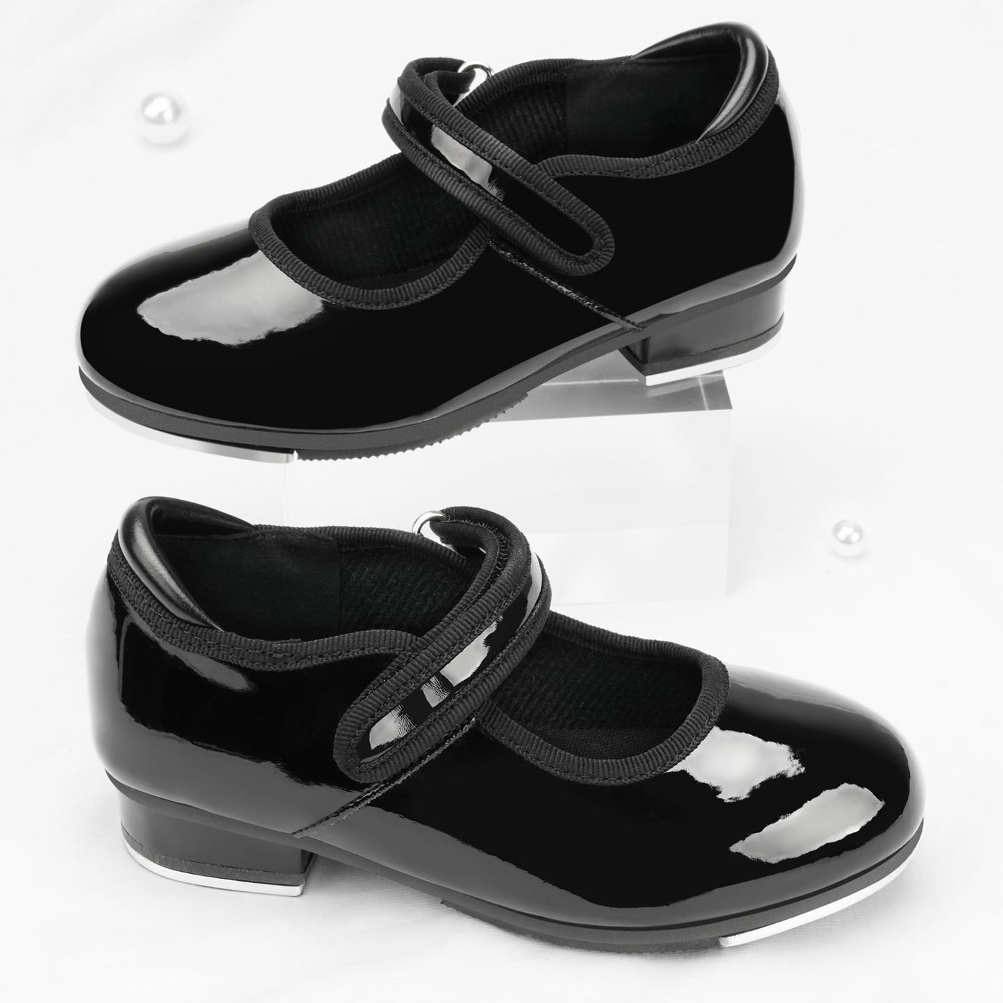 Stelle Tap Shoes for Girls Toddler PU Tap Dance Shoes for Toddler/Little Kids/Big Kids(Black,9MT)