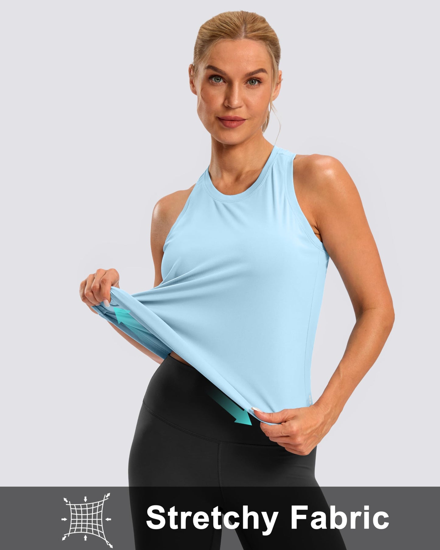 G Gradual Women's Workout Tank Tops Racerback Athletic Yoga Tops Loose Fit Sleeveless Running Gym Sports Shirts for Women(Blue Linen,S)