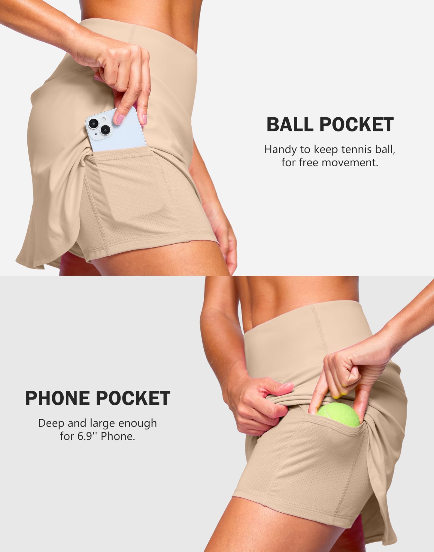 SANTINY 14" Skorts for Women with 2 Pockets High Waisted A Line Casual Pickleball Golf Skort Athletic Tennis Skirt (Khaki_S)