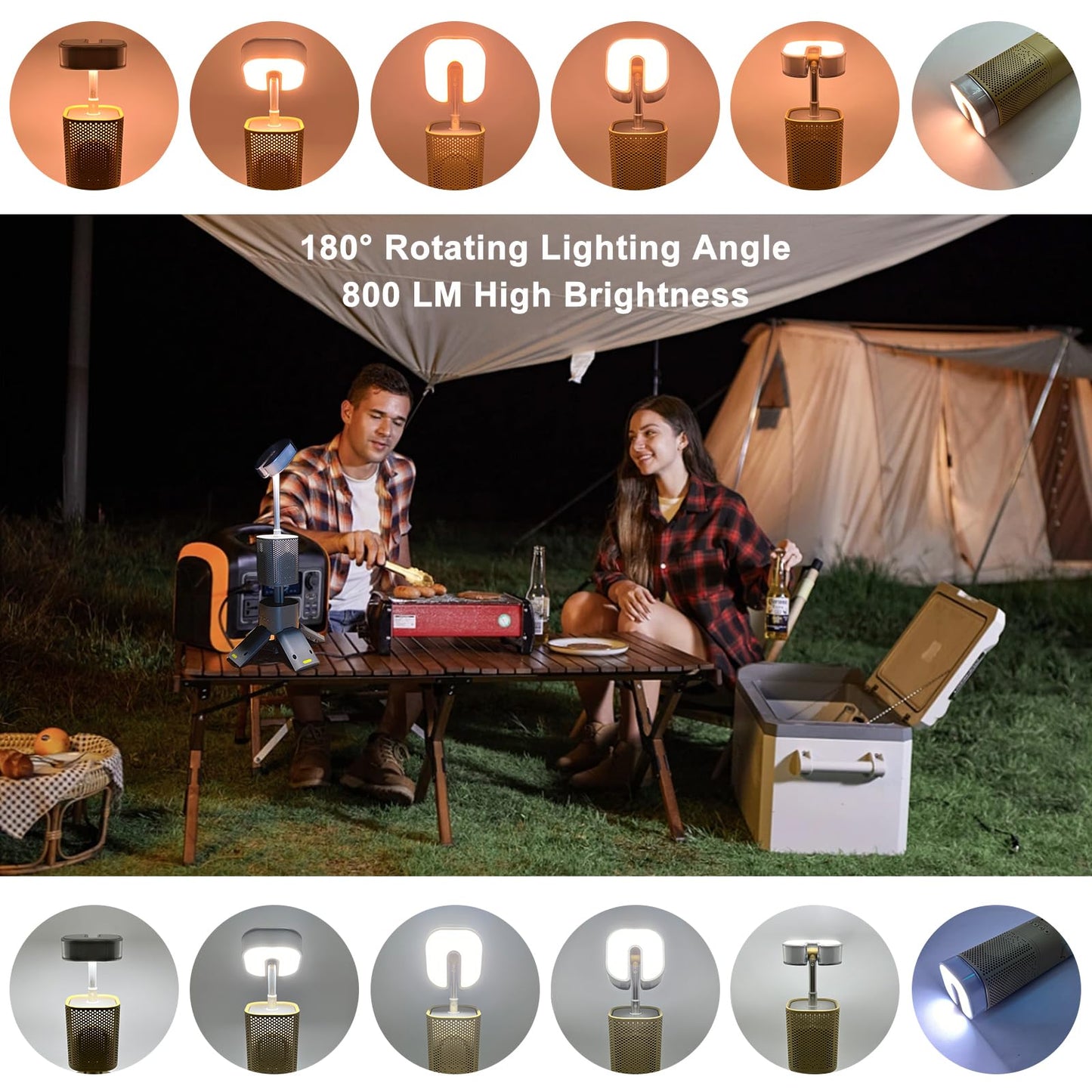 Hiwevvy Camping Lantern, 14000mAh Rechargeable Telescopic Camping Lights Built-in Magnetic Stand with Speaker, Portable Waterproof Outdoor LED Flashlight for Emergency, Hiking, Camping, Fishing -Khaki
