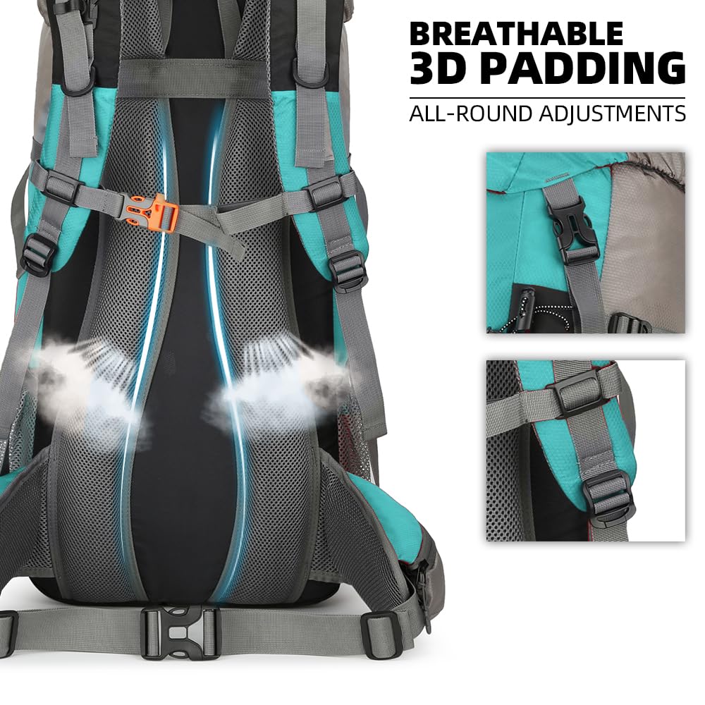 HongXingHai 70L Camping Hiking Backpack with Rain Cover Waterproof Backpacking Backpack for Hiking Treeking Climbing Outdoor (Lack Blue)