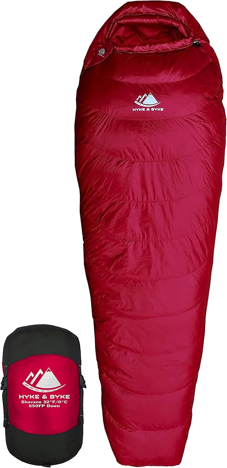 Hyke & Byke Shavano 32 F Hiking & Backpacking Sleeping Bag - 3 Season, 650FP Duck Down Sleeping Bag - Ultralight - Black - 78in - Regular