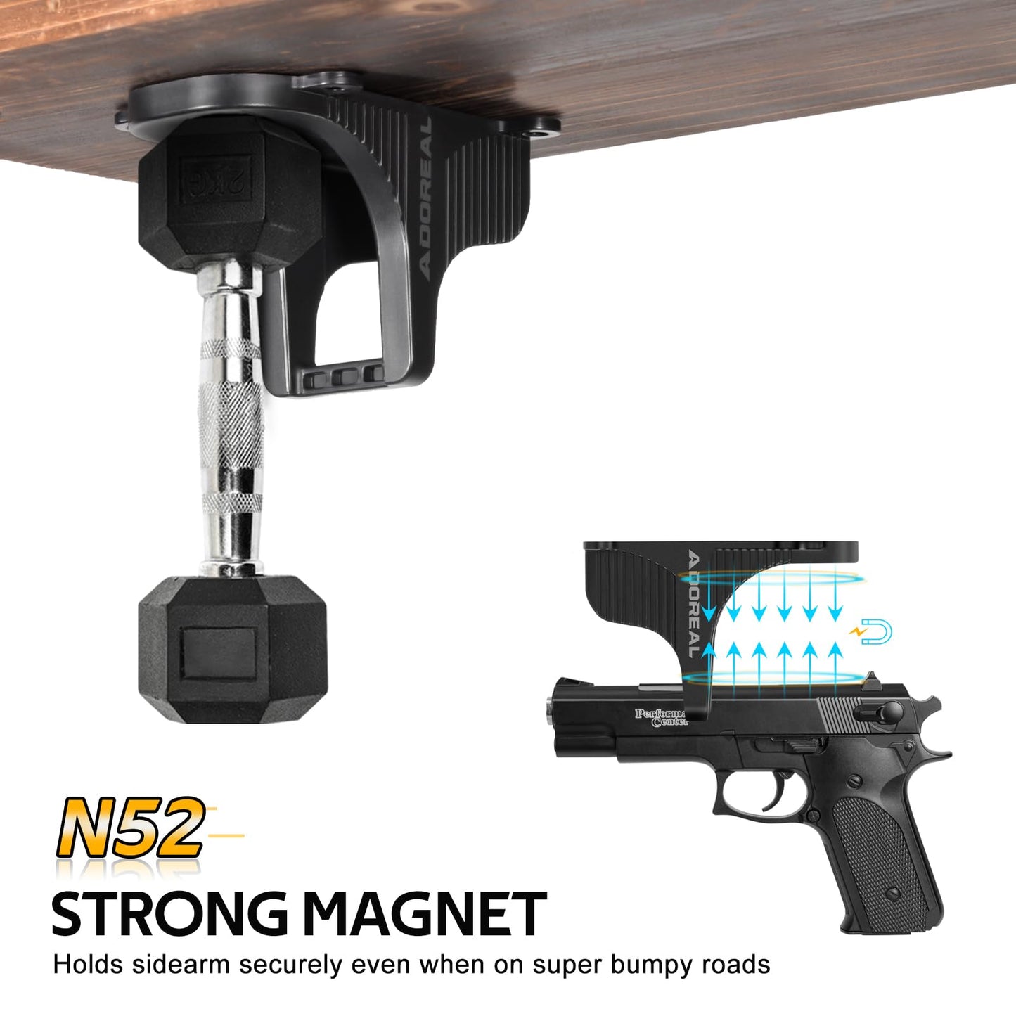 Adoreal Magnetic Gun Mount, Hole Free Gun Holster for Vehicle Home or Office, Side Magazine Magnetic Suction Concealed Gun Magnet for Pistol in Wall, Desk