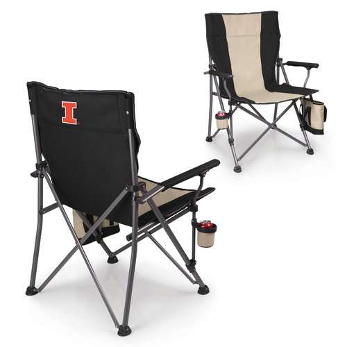 PICNIC TIME NCAA Illinois Fighting Illini Big Bear XXL Camp Chair with Cooler, Heavy Duty Beach Chair, 500 lb Capacity Camping Chair with Carry Bag, (Black)