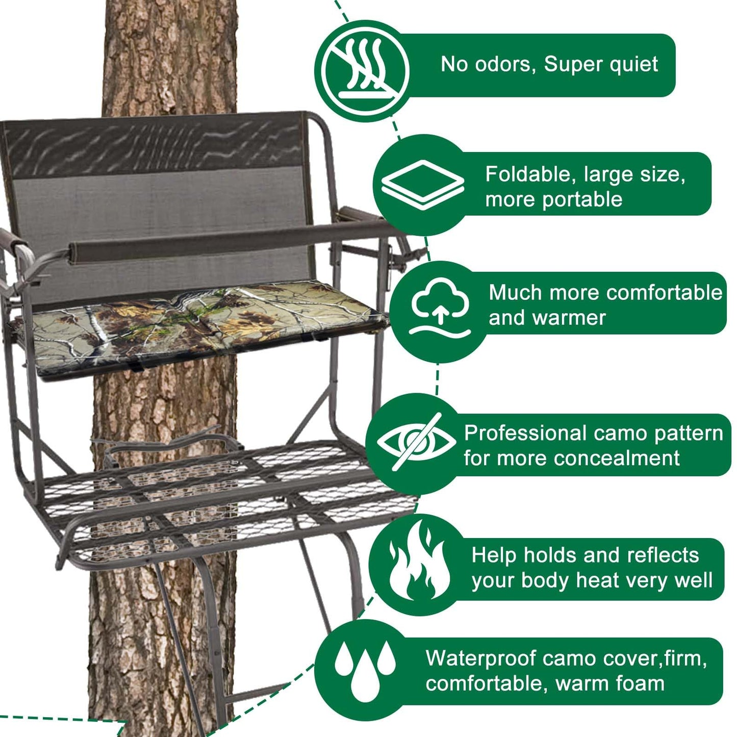Foldable Two Man Tree Stand Replacement Seat 33.5''×13'' Tree Stand Seat Cushion Portable Double Treestand Seat Pad Waterproof Ladder Stand Seat Cushion for Deer Hunting Camping Outdoor Activities