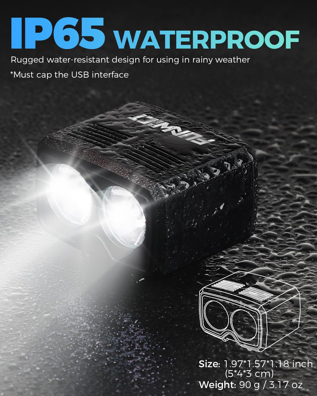 FUNWICT Helmet Light LED Bike Headlight Rechargeable Bike Helmet Light IP65 Waterproof 1000 Lumens 5 Lighting Modes Bicycle Helmet Light for Cycling Fit Most Helmets