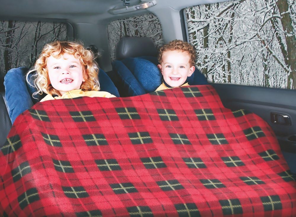 Maxsa 20014 Large Heated Travel Blanket for In-Vehicle Usage with 12-Volt Car Adapter and Safety Timer (41"" x 57""), Red Plaid