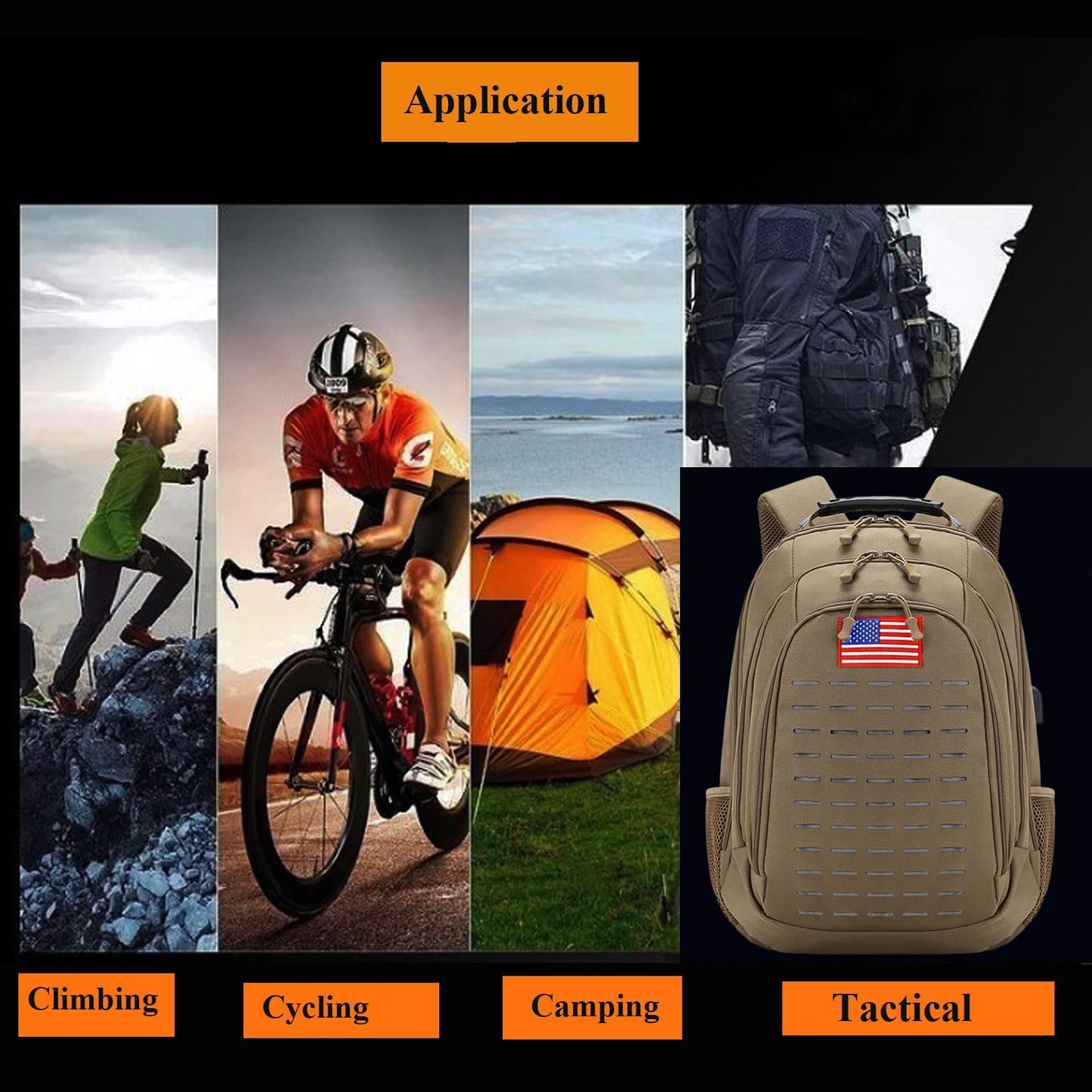 inchzx 40L Tactical Backpack Molle Backpack,Military Camo Backpack Army Bookbag Daypack W/USB Port & Reflective Strip For Hiking Camping Hunting