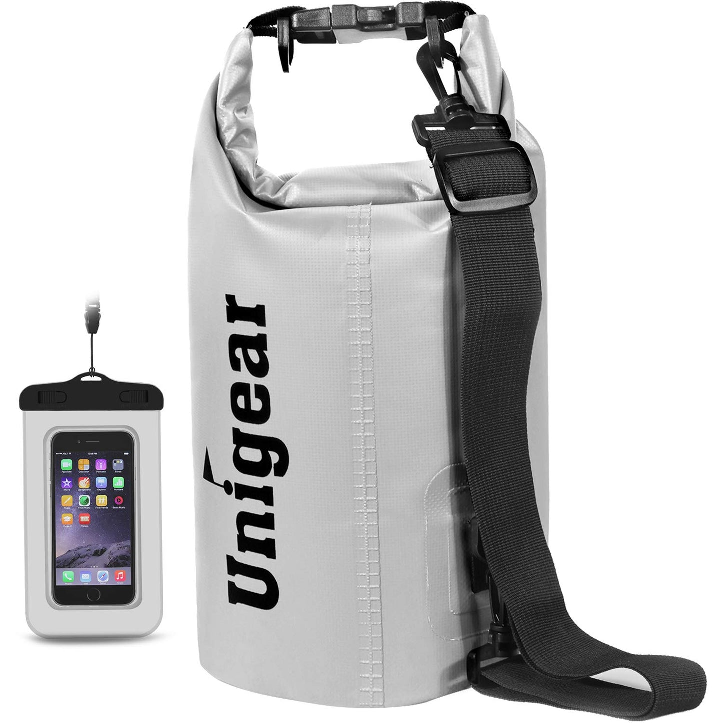Unigear Dry Bag Waterproof, Floating and Lightweight Bags for Kayaking, Boating, Fishing, Swimming and Camping with Waterproof Phone Case (White, 2L)
