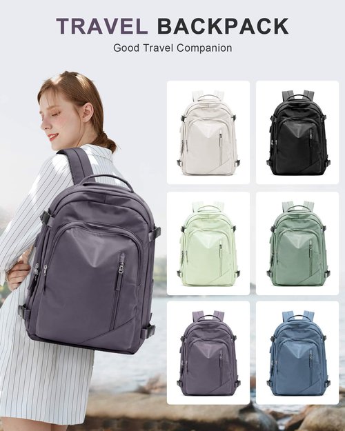 BJLFS Large Travel Backpack for Women Men,Carry On Backpack,Hiking Backpack Waterproof Outdoor Sports Rucksack Casual Work Gym Weekender Daypack Travel Essentials（simple, Purple）