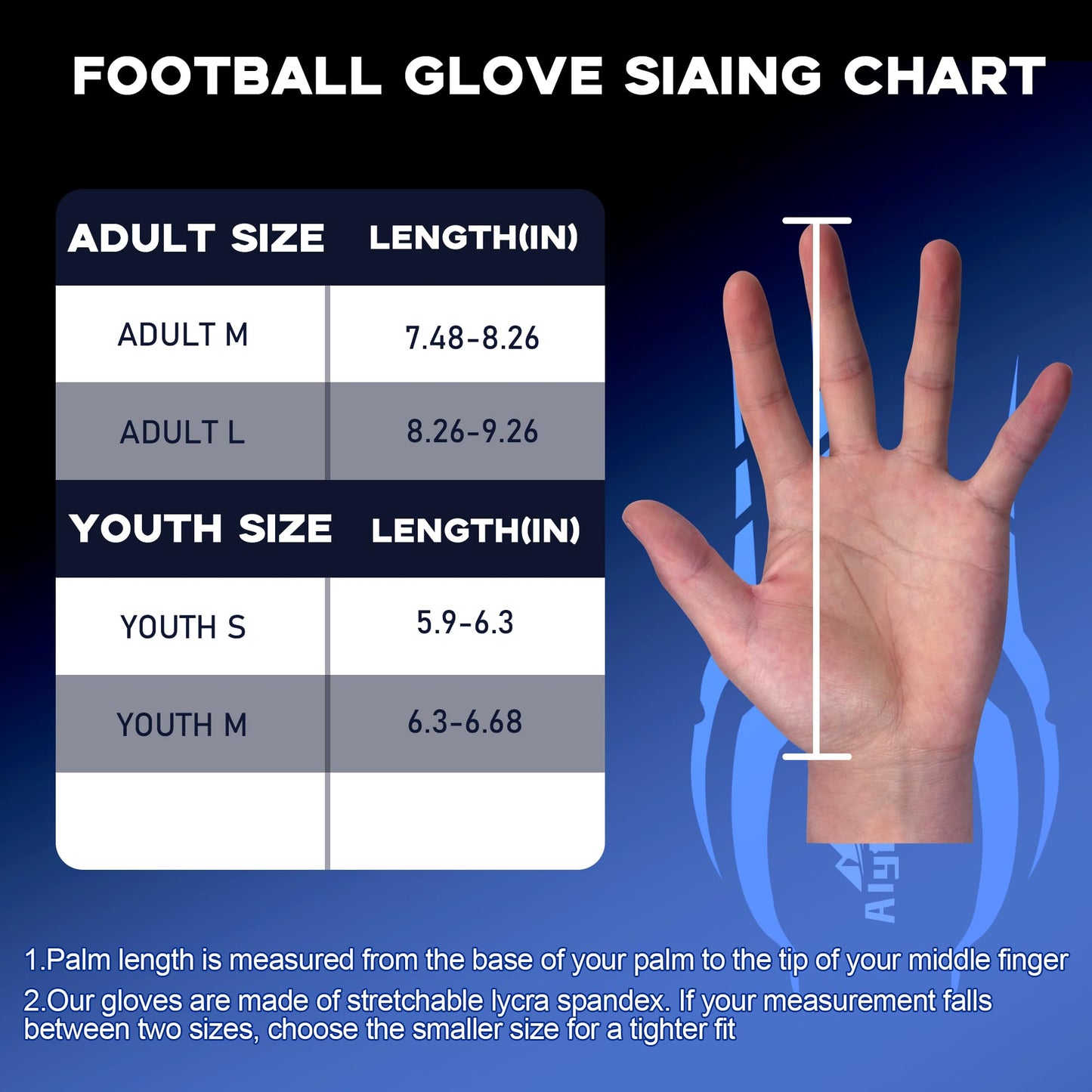 Alytree Football Gloves for Kids 8-12, No-Slip Youth Wide Receiver Glove, Enhanced Performance Silicone Gloves, Adjustable Super Sticky for Boys and Girls (Blue-Black-M/L)