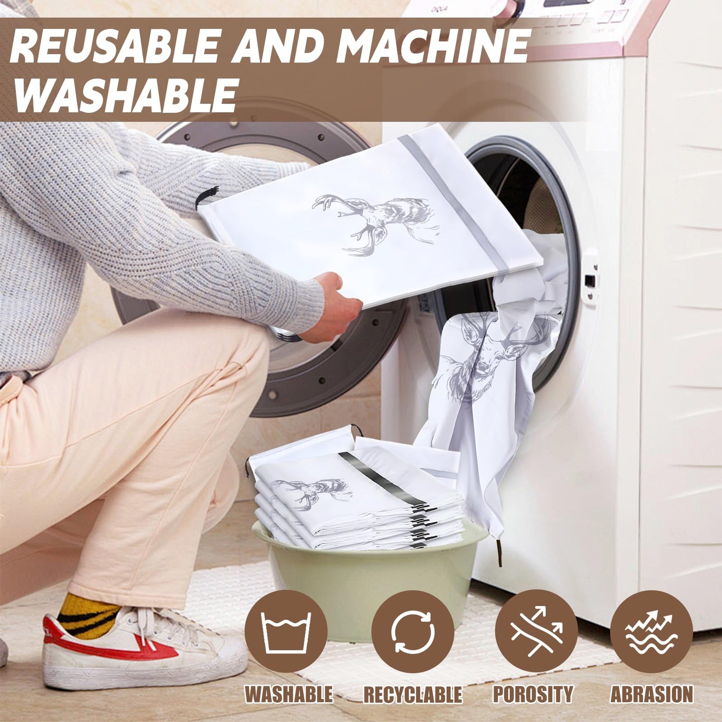 FUYITE 6 Pack Game Bags - Elk Hunting Meat Bags, Reusable Waterproof & Breathable with Reflective Tags, 30''x18.5''/4pcs, 15''x10''/2pcs