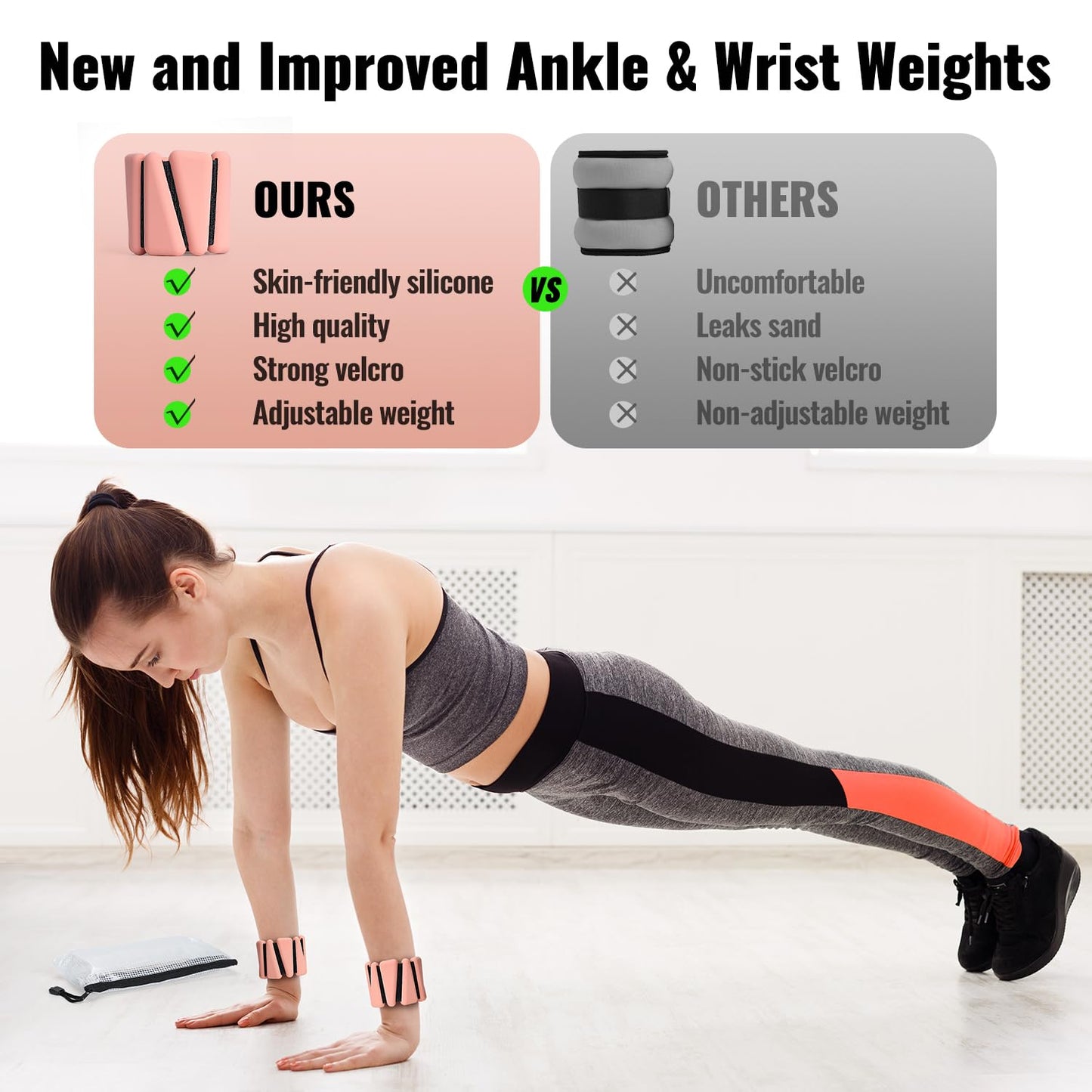 Adjustable Wrist and Ankle Weights for Women: 2 lbs Total (1 lb Each), Arm Weights for Walking, Weighted Wristbands, Ankle Weights, and Arm Weights (Flash pink)