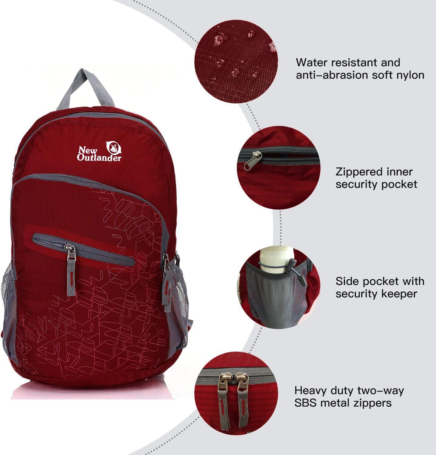 Outlander Packable Handy Lightweight Travel Hiking Backpack Daypack, Black