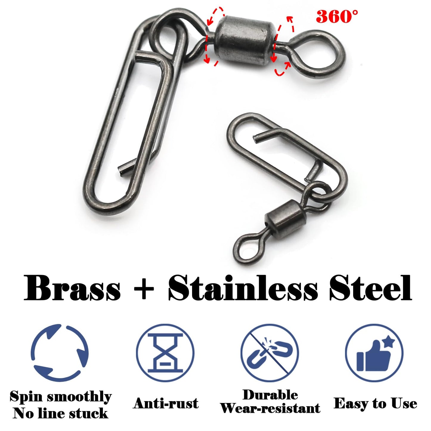 FishTrip Fishing Swivel Clips Power Clip,50pcs Rolling Swivels with Speed Clip Snaps,Quick Change Connector Saltwater Freshwater for Rigs Lures 5#