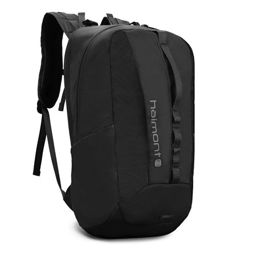 Haimont Small Travel Backpack Hiking Outdoor Everyday Daypack with 3 Compartments Men Women Water Resistant Bag for Casual,Commuter, Solid Black