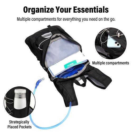 Madrigal Lightweight Hydration Backpack for Running & Hiking – Running Vest – 2L Water Bladder, Adjustable Fit, Breathable Mesh for Outdoor Sports & Activities(Black)