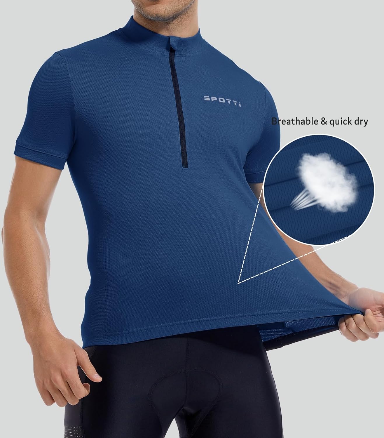 Spotti Men's Cycling Bike Jersey Short Sleeve with 3 Rear Pockets- Moisture Wicking, Breathable, Quick Dry Biking Shirt