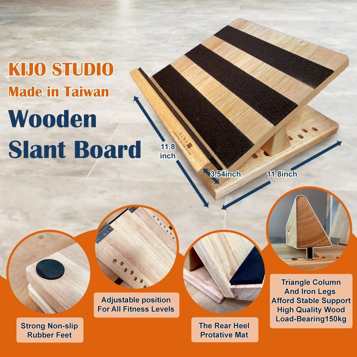 KIJO Studio Professional Wooden Calf Stretcher Slant Board 500 lbs Weight Capacity 16-Angle Adjustable Incline Calf Stretch Slant Board for Calf Stretching Exercise Squat & Physical Therapy Non-Slip