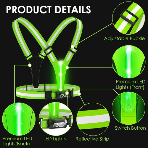 HEHEBON Reflective Running Vest,3 Lights High Visibility Reflective Running Gear,USB Rechargeable Light Up Vest for Walking Running Cycling,Adjustable fits Well for Men Women Kids