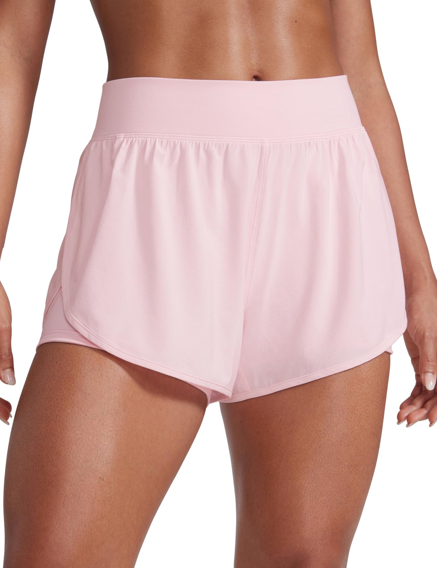 CRZ YOGA 2 in 1 Split Flat Rise Running Shorts for Women 3" - High Waisted Workout Athletic Gym Tennis with Pocket Strawberry Pink Medium
