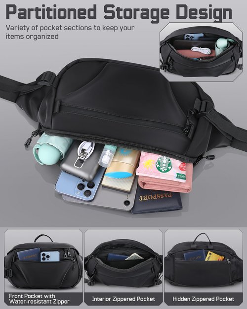 PITOZER Large Fanny Pack for Men, Men's Crossbody Bag Fanny Pack Waist Pack for Women Sling Bag Everywhere Belt Bag for Workout Travel Everyday