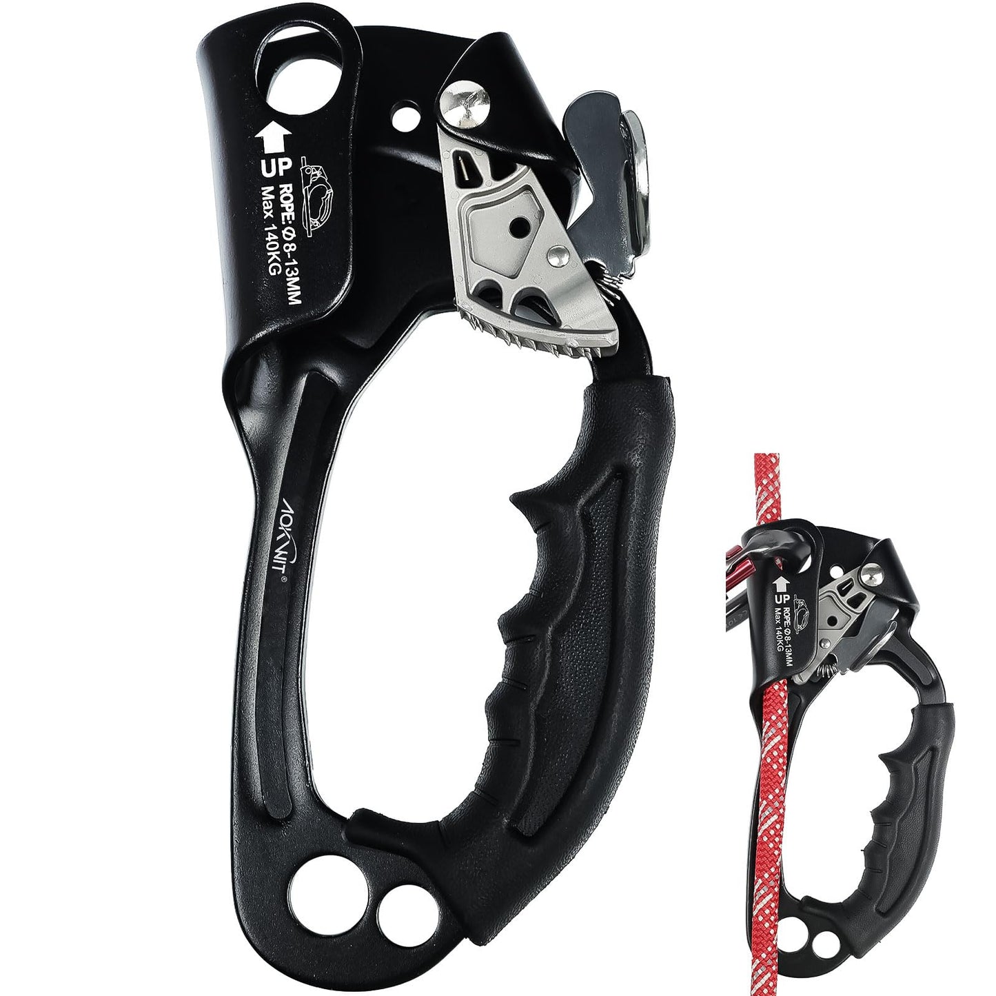 AOKWIT UIAA & CE Certified Rope Ascender Aluminum Alloy Rock Climbing Gear Strong Rigging Rappelling Equipment for Rock Tree Climbing Arborist Rescue Mountaineering Caving (Right Hand Black 1)