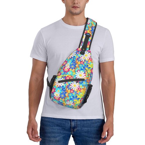 Daisy Flower Sling Backpack Chest Bag Crossbody Shoulder Bag Gym Cycling Travel Hiking Daypack For Men Women