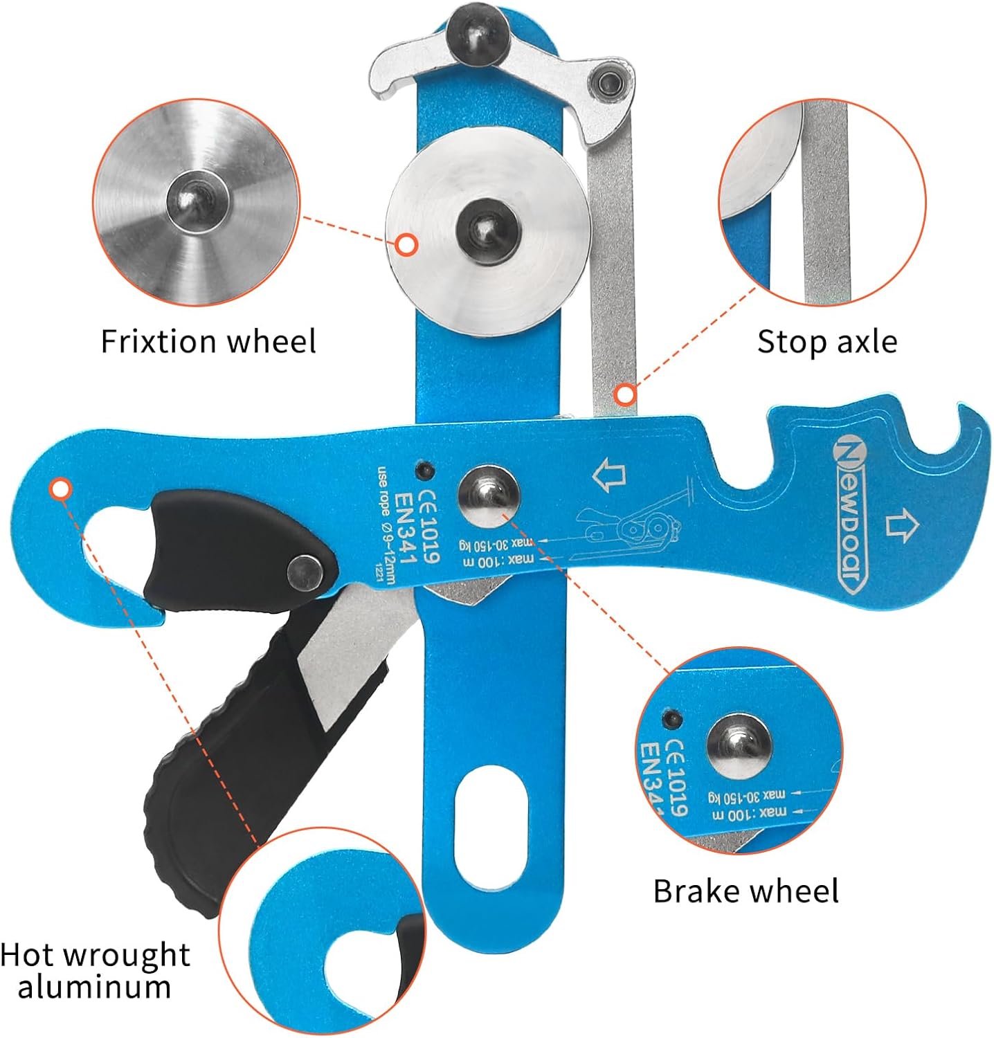 NewDoar Climbing Stop Descender Rappelling Belay for Ropes 10-12mm The Novices for Rescue & Arborist CE Certification