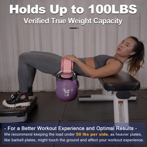Coniflor Hip Thrust Belt with 3 Resistance Bands - Adjustable Fitness Belt for Dumbbells, Kettlebells, Plates - Support Up to 100 lbs - for Glute Workouts at Home Gym - Gifts Ideas for Women, Pink