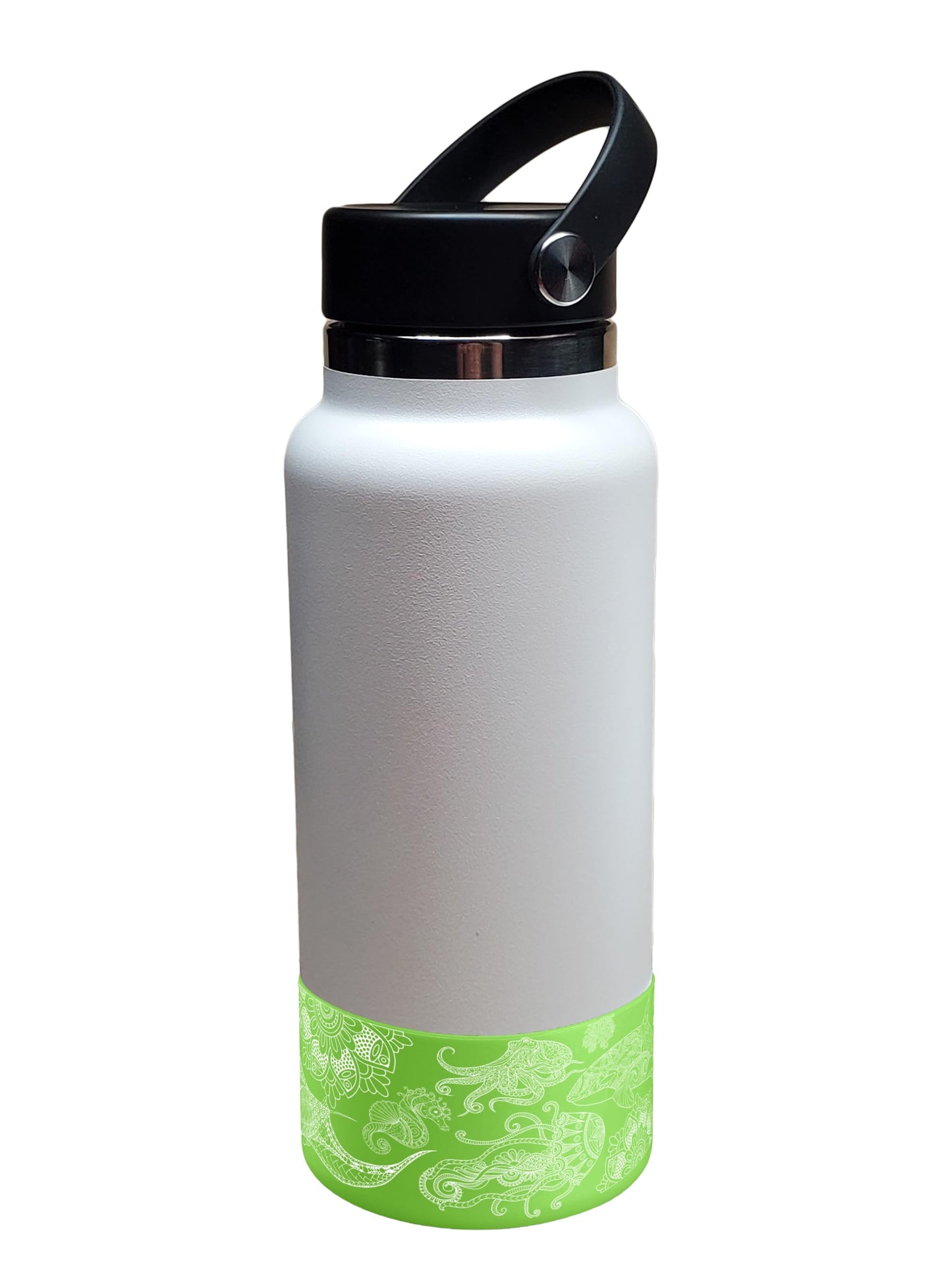 Hydro Heel Protective Silicone Bottom Sleeve, 12oz-40oz. Fits All Vacuum Insulated Stainless Steel Water Bottles, Anti-Slip, Anti-Scratch, Rubber Flex Skin Cover (12-24oz, Green Ocean Mandala)
