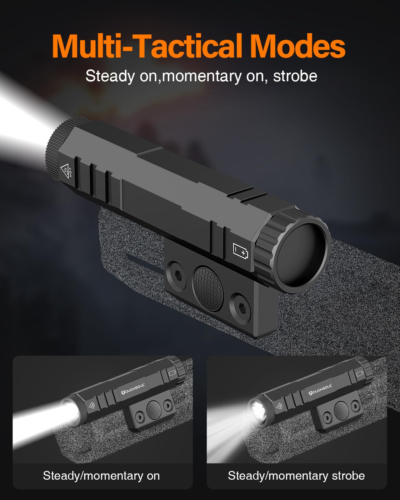 TOUGHSOUL Mlok Flashlight 1450 Lumen with Momentary Strobe Function Light Replaceable Batteries Included