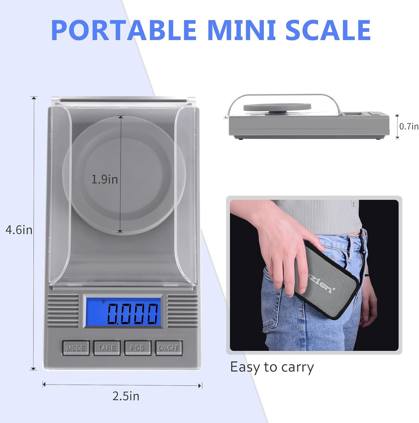 Fuzion Milligram Scale 50g/ 0.001g, Portable mg Scale with LCD Backlit, Tare, Digital Jewelry Scale, Microgram Scale for Powder, Gold, Gem, Reloading, Batteries Included