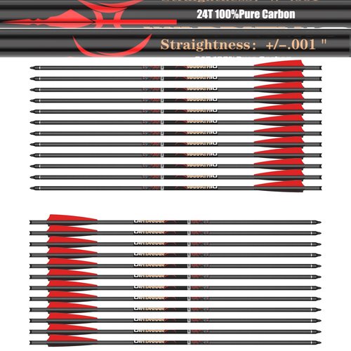 sanlida Archery Warpath 10, 24 PCS, 0.001" Straightness, 100% Pure Carbon Crossbow Bolts, Crossbow Hunting, Standard 20 Inches Crossbow Bolts with Removable Tips and Moon Nocks…